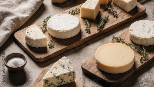 Artisan Cheese Platter Assortment with Fresh Herbs and Sea Salt.