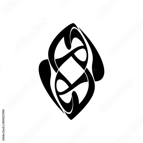 Abstract Black Swirls Forming a Diamond Shape on White Background