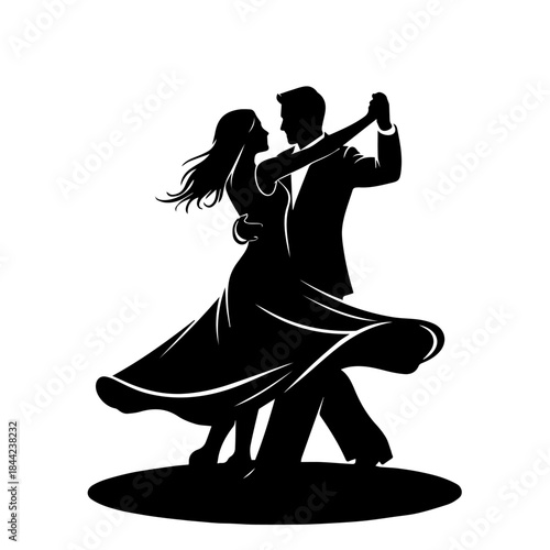 Elegant Silhouette of a Passionate Couple Engaged in a Graceful Ballroom Dance Illustration