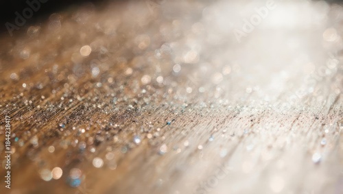 Abstract Glittering Lights on Wooden Surface with Bokeh Effect.