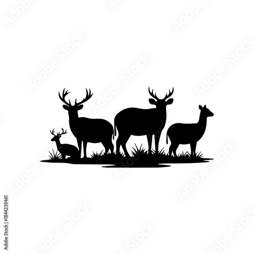Deer Silhouette - A Herd of Deer in a Field with Grass