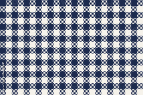 Navy blue beige stylist checkered plaid background. Traditional plaid gingham pattern