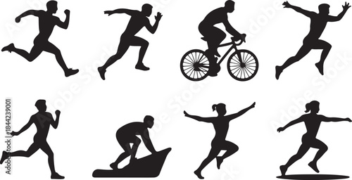 Silhouettes of athletes in various sports activities