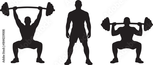 Silhouettes of athletes lifting weights in various poses