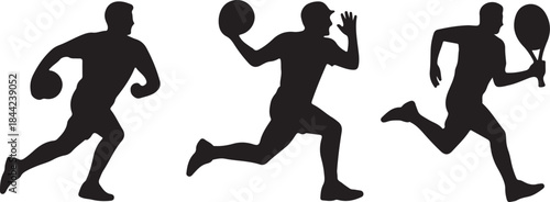 Silhouettes of Athletes Playing Basketball Tennis and Running