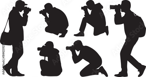 Silhouettes of Photographers in Various Poses Taking Photos