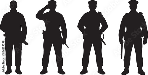 Silhouettes of police officers in various poses