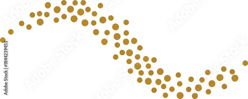 Gold circular dots forming a sweeping wave pattern against a white background