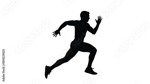 Silhouette of a fit male athlete sprinting forward with intense focus symbolizing speed and competition