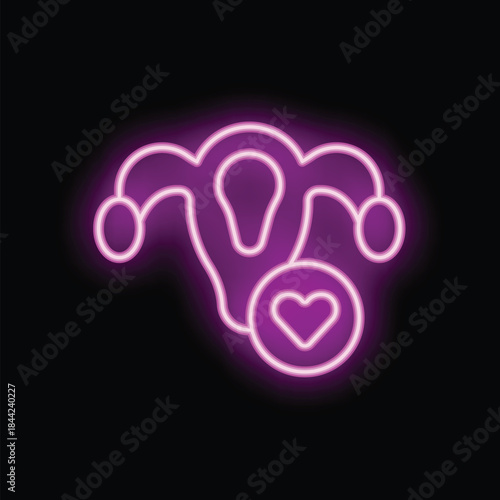 Glowing neon pink female reproductive system with heart shape representing self love, body positivity and women's health