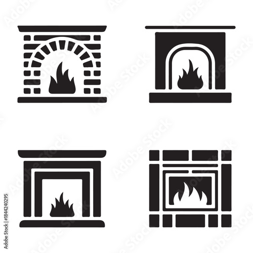 Fireplace classic brick indoor warm home heating silhouette vector icon design
