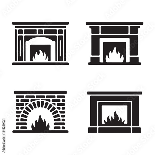 Fireplace classic hearth stone interior home heating silhouette vector illustration