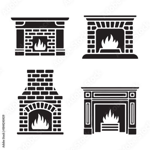 Fireplace indoor home warm hearth classic silhouette vector decorative design