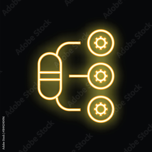 Bright neon yellow icon of a server connecting to multiple devices, symbolizing network infrastructure and connectivity
