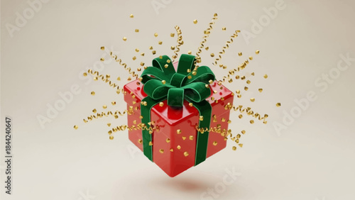 A red Christmas gift box with a ribbon and bow