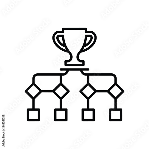 Tournament bracket competition structure diagram leading to victory trophy linear icon business organizational hierarchy visualization