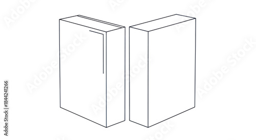 Minimalist Outline Drawing of Two Rectangular Prisms on White Background