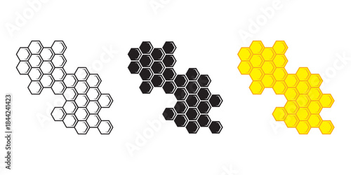Honeycomb vector icon. Silhouette of honeycomb, honey, pollen, wax and bee products. Beeswax hive icon symbol and sign. Vector illustration.