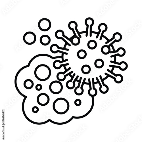 Virus icon microscopic pathogen cell surrounded by bubbles representing bacteria and infectious germs dangerous biological outbreak