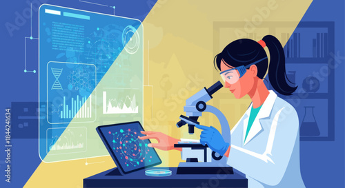 Female Scientist Conducting Scientific Research with Advanced Laboratory Technology
