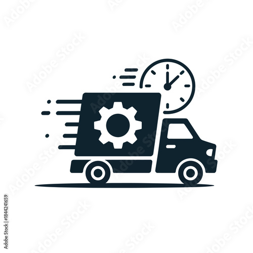 Fast logistics express delivery service concept symbol illustrating quick transportation of goods with truck and time clock