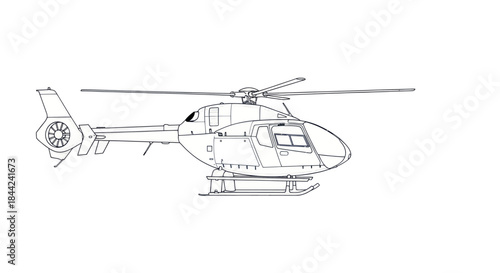 Helicopter Line Drawing Illustration on White Background
