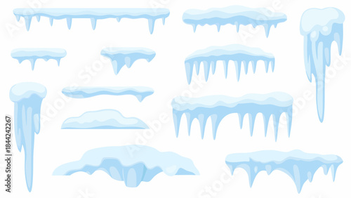 A collection of various icicles and snow drifts in a cartoon style