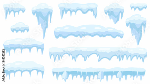 Collection of cartoon icicles and snow drifts for winter themed designs