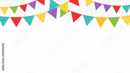 Colorful party pennants and flags hanging as a festive decoration