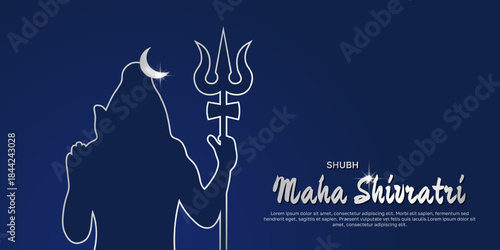 Shubh Maha Shivratri horizontal banner with Shiva silhouette, moon, trishul. Vector illustration for Hindu festival cards, banners, digital artwork