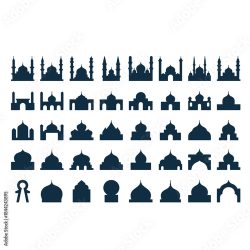 Islamic Decorative Elements Collection: Mosque Silhouettes, Halal Labels, and Ramadan Religious Icons