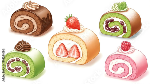 Delicious Assortment of Swiss Rolls and Creamy Desserts A Sweet Treat Collection