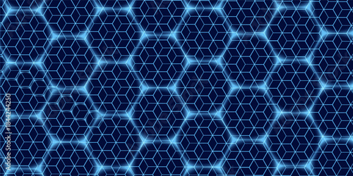 Hexagonal Abstract Technology Background. Hexagons Pattern for Hi-Tech Communication Design. Hi-tech Cyber Hexagon Sci-Fi Game Banner Grid. Nano Shield Pattern. Vector Illustration