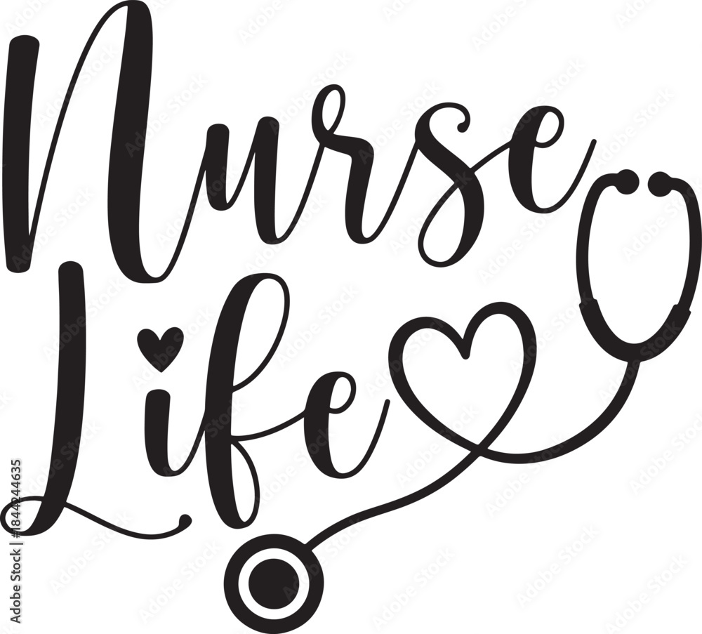 Fototapeta premium Nurse life typography with stethoscope heartbeat design