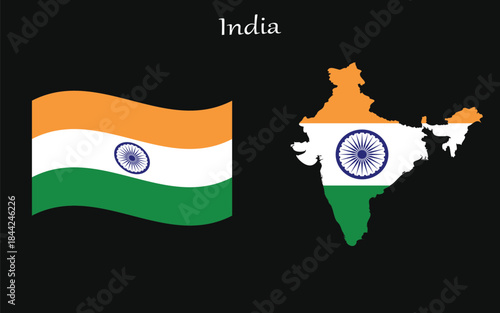 India flag and map vector illustration national symbols f