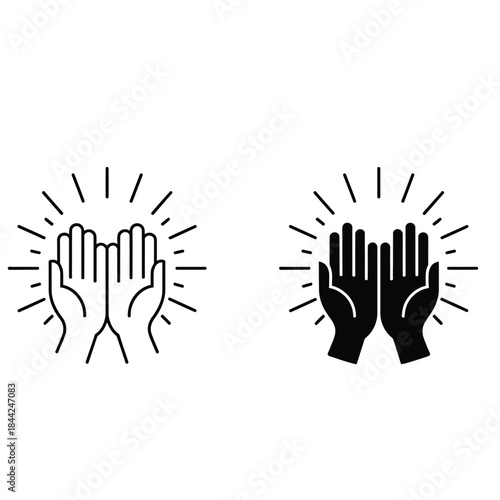 Two Hands Open in Prayer or Supplication Icon with Radiant Light Rays