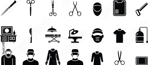 Black Silhouette Icons of Medical and Surgical Equipment