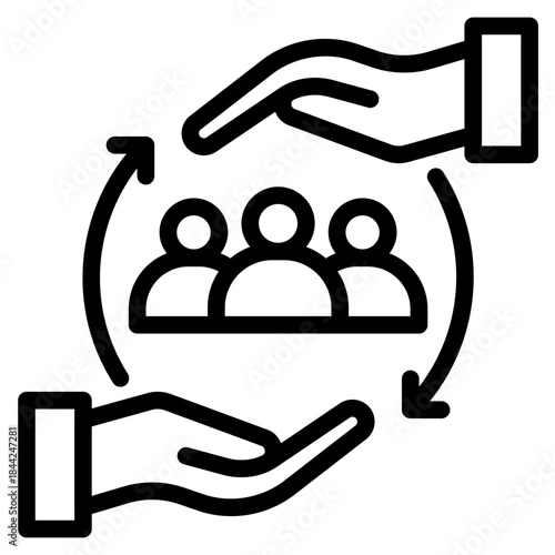  collaboration, teamwork, communication, Partnership, company, team, employee, management, strategy, corporation, community, team, outline icon vector design illustrator