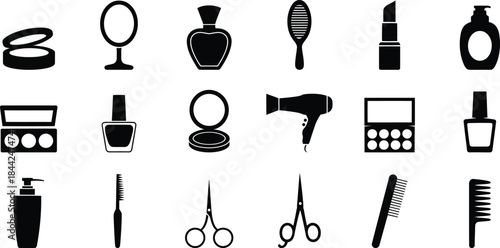 Beauty and grooming icons on white background