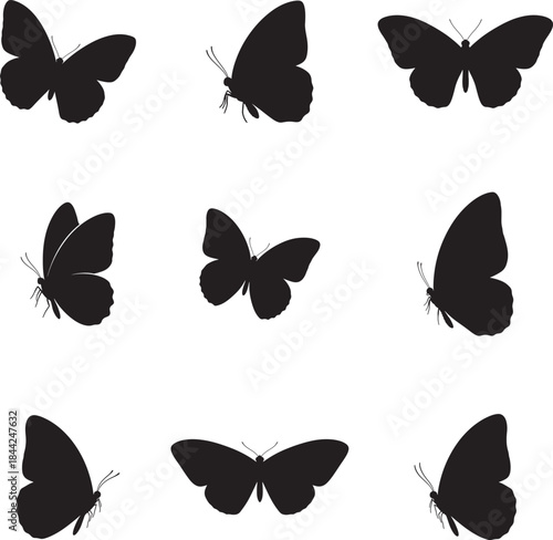 Collection of black butterfly silhouettes 