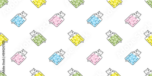 cat seamless pattern kitten sleeping blanket vector calico doodle cartoon japan tile background gift wrapping paper pet animal illustration repeat wallpaper scarf isolated
