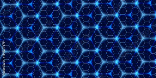 Hexagonal Abstract Technology Background. Hexagons Pattern for Hi-Tech Communication Design. Hi-tech Cyber Hexagon Sci-Fi Game Banner Grid. Nano Shield Pattern. Vector Illustration
