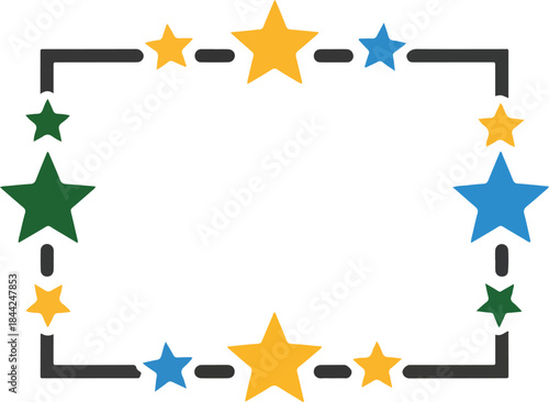 Rectangular frame of stars connected by dashed lines and solid corner segments
