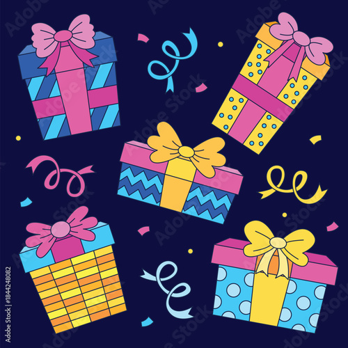 Hand drawn gift box collection set vector illustration