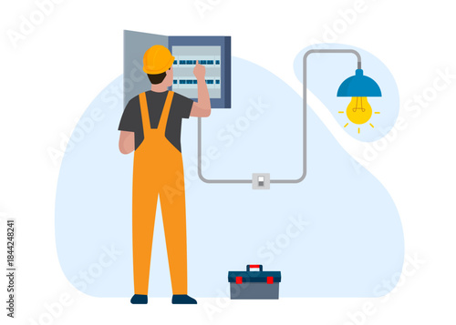 Electricians Repairing Electrical Panel stock illustration