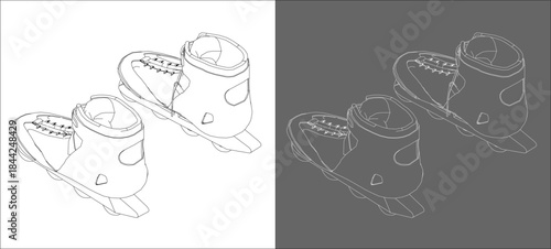 Isometric Rear View Inline Roller Skate Boots Outline Illustration
