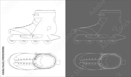 Side View Inline Roller Skate Boot Technical Profile Line Drawing