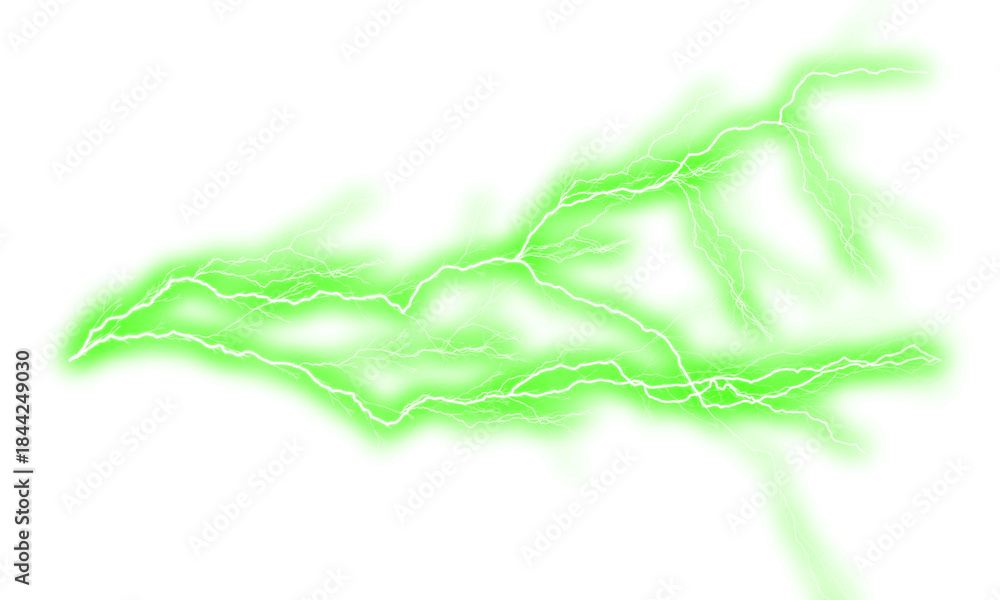 Obraz premium Thunder Bright electrical discharge with vivid neon glow effect on transparent background producing dynamic and intense visual energy