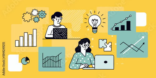 Collaborative work and innovative ideas people working with technology and data