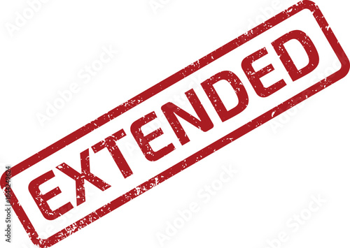 Red grunge rubber stamp showing the word EXTENDED on a clear white surface